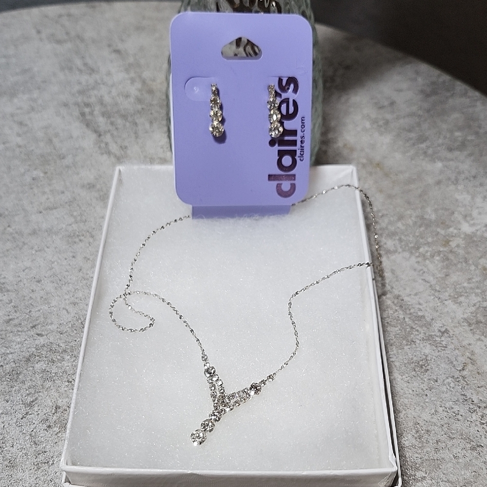 Claire's Silver Earrings with Crystal Accents